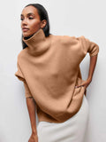 Women Solid Color Sweater Autumn Winter Casual Turtleneck Collar Knitted Pullovers 2023 Female Loose Thick Warm Basic