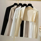 women's knitted cardigan knit long sleeve thin shawl solid super cropped cardigans femme-Outfit