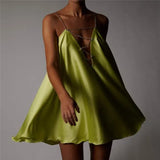 Solid Hollow V-neck A-line Mini Flared