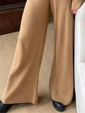 Women Knitted Suit Warm Solid Split Pullovers and Wide Pants Two-piece Suit Female Half Turtleneck Oversize Tracksuit-Outfit