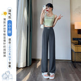 Fongt Narrow Version Of Broad-Legged Trousers Women's Summer Thin High-Waisted Vertical Sleeves Small Sunscreen Ice Silk Pants