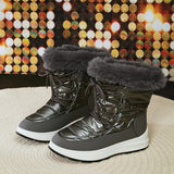 Women's Faux Fur Ankle Boots Chunky Platform Waterproof Snow Boots Women Silver Thick Plush Warm Winter Boots Shoes Woman 43-Outfit