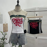 Fongt Shooting Cowboy Splicing Braid Vest Babes Letter Graffiti Printing Short Sleeveless Outside Wear 8927