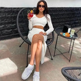2022 Spring Autumn Knitted Sexy Women Dress Sets Casual Fashion Women's Suit With Long Sleeve Pullover Top & Split
