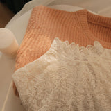 Fongt New Blouse Shirt Women Half-High Embroidered Delicate Inner Lace-Up Yarn