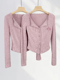 Fongt Heart Shows Thin Pure Desire Wind Pink Long Sleeve Knit Cardigan Female Hot Girl Bottom Shirt Early Spring Slim Jacket-Outfit
