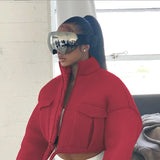 Plaid Autumn Spring Coat Women Trend Turtleneck Zipper Pocket Crop Jacket Solid Slim Drawstring Female Outerwear