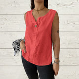Fongt Summer New Women's Vest Casual Loose Cotton T-Shirt Button Top