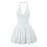Fongt Autumn Women's Lace Embroidery Hanging Neck Repair Dress