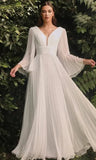 Women's Elegant Evening Party Dress Long Sleeve Sexy Deep V Neck White Floor Length Dresses Female Wedding Gowns Prom