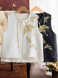 Chinese Style Guofeng Heavy Industry Golden Line Phoenix Embroidered Silk Vest Women's 2024 Spring Tassel Vest Horse Clip-Outfit