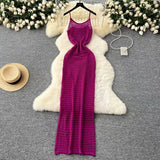 Fongt Grid Sling Dress Women's Summer New Folding Coat Wearing Long Body Dressing Vest Burqa Skirt