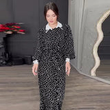 Fongt 2025 New Fashion Collar Elegant Windy Floral Dress