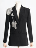 Fongt New Ins Temperament Heavy Industry Nail Bead Three-Dimensional Flower Splicing Loose Show Thin Elegant Suit Jacket Female-Outfit