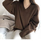 Lazy Wind V-Neck Sweater Women Look Loose And Thin, Wearing Knitted Bottomed Sweaters Inside-Outfit