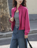 Fongt Sense Simple Collar Jacket 2025 Spring And Autumn Dopamine Eye-Catching Basis Simple Waffle Coat Woman
