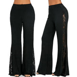 Lace Patchwork Flare Pants for Women 2023 New Summer Thin Trousers Slim High Waist Solid Color Hollow Out Long Pants-Outfit