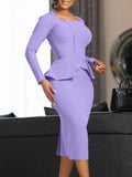 Fongt Large Size Women's Autumn And Winter New Long-Sleeved OL Temperament Elegant Lotus Leaf Side African Dress
