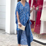 Fongt Summer New Fashion Print Niche Irregular Loose Chiffon Shirt Jacket-Outfit
