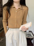 New Polo Collar Button Thread Knitted Sweater Chic French Retro Inner Long-Sleeved Cardigan-Outfit