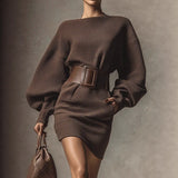 Fongt And Winter Long-Sleeved Jasmine Sweater 2025 Doll Collar Cover Small Knitted Short Dress