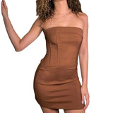 Chic Summer Tube Dress Women Ladies Solid Color Strapless Croset Mini Dresses Party Elegant Vestidos Backless