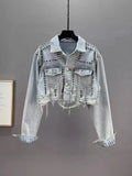 New Station Heavy Industry Rivet Set Diamond Denim Jacket Female Worn Nail Bead Jacket Jacket-Outfit