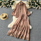 Fongt Suit Female Senior Sleeve Lace Splicing Lantern Long-Sleeved Shirt + High Waist Slim Swing Skirt