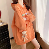 Winter Oversized Womens Hoodies Loose Sliming Pockets Bear Fashion Pullover Casual Hooded Jacket All-match Hoodie