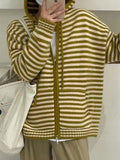 Hooded Striped Long Sleeve Knit Cardigan-Outfit