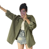 Fongt Green Shirt Cardigan Jacket Women's Spring And Autumn 2025 New Loose Long-Sleeved Loose Top Shirt Shirt
