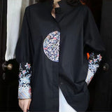 Style Floral Embroidery Shirt Casual Loose Spring Autumn Vintage Stand Collar Women's Clothing Single-breasted Blouse-Outfit