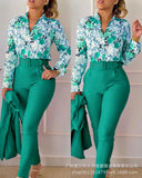 Series) 2023 Women's Red Print Shirt Pantsuit-With A Belt-Outfit