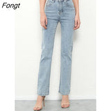 Fashion New Elastic Straight Pencil Jeans Women Vintage Mid Waist Denim Trousers Mujer 2021 Blue Jeans
