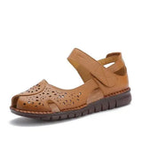 Summer New Handmade Women's Shoes National Style Genuine Leather Hollow Women's Sandals soft Flat with