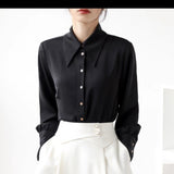 Fongt Blue Sharp Collar Shirt Woman 2025 Spring And Autumn Design Small Commuting Professional Shirt Vinegar