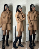 Fongt Winter New Solid Color High-Collar Lazy Knitwear Design Skirt Dress Suit