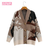 Lazy Loose Knit Outer Wear Female Cardigan Korean Fashion V-neck Single Thicken Outer Wear Women's