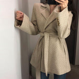 Women Wool Coat Fashion Winter Coat Women Clothing Short Basic Jacket Casual Belt Ladies Woolen Coats Manteau