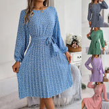 Wind Shooting Autumn And Winter New Leisure Long Sleeves Chopped Flowers Hundreds Of Folded Skirts Women's