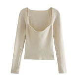 New Women Knit Sweater Top Long sleeve heart-neck Casual Fashion Woman Slim-fit Tight Knitted sweaters Pullover