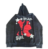 Star Girl Graphic Zip Up Hoodie-Outfit