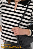 Casual Striped Sweaters Women Turn-down Collar 2023 Winter Autumn Long Sleeve Knitted Tops Female Loose Pullovers