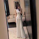 Fongt Waistcoat Loaf Side Dress With Wide Leg Pants Fashionable Suit Woman 2025 Summer