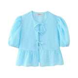 Fongt New Bubble Sleeve With Solid Color Short Top 1213835