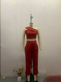 Fongt Summer New Hottie Collar Hanging Neck Repair On The Body Of High-Waisted Straight Trousers Set