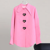 TWOTWINSTYLE Pink Patchwork Heart Colorblock Shirt For Women Lapel Long Sleeve Loose Blouses Female Fashion Spring Clothing