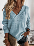 Fongt New Sweater Women's Autumn And Winter Solid Color V-Neck Long-Sleeved Knitted Shirt