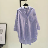 Fongt Vertical Stripe Medium Long Shirt Dress Women 2025 Spring And Autumn New Han Fan Art BF Style Casual