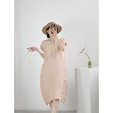 Fongt Folded High-End High-End Summer Loose Short-Sleeved Big Brand Age Reduction Medium-Long Design Dress